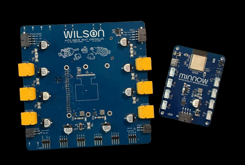 Wilson and Minnow boards side by side with the SD16 tether between them